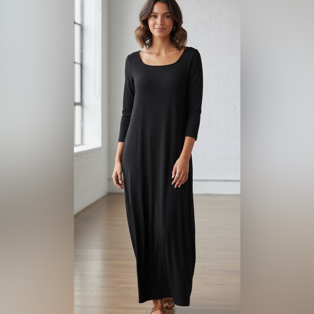 Transit Par-Such Black Long Sleeve Midi Dress Lagenlook Medium Made‎ in Italy